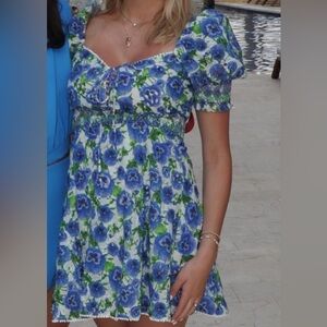 Alice + Olivia Blue and Green Floral Mini Dress